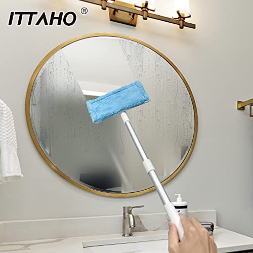 Ittaho Windshield Cleaning Tool, Car Window Cleaning With Extra Spray Bottle, Household Squeegee Mirror Cleaning Tool With Extension Pole For Shower Glass Door-2 Microfiber Pads #TOP6