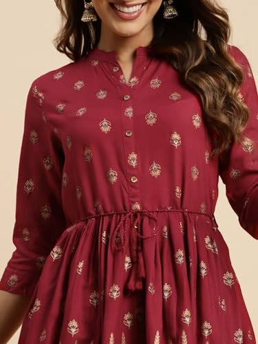 Image of rangita Women's Rayon Relaxed Fit Anarkali Calf Length Printed Kurti | Kurta