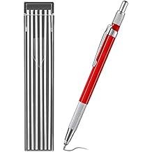 Welders Pencil with 12PCS Silver Refills, Metal Marker Mechanical Welding Pencil Pipefitters, Fabrication, Red