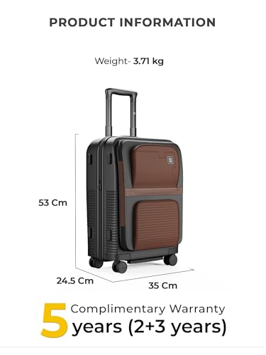 Image of EUME Aerotop Cabin Trolley Bag Small | Top Open Suitcase | Expandable Hard Polycarbonate Luggage | TSA Lock, Anti Theft Zipper, Silent Wheels | 16 inch inch Laptop Holder + Charging Port | 50L Black