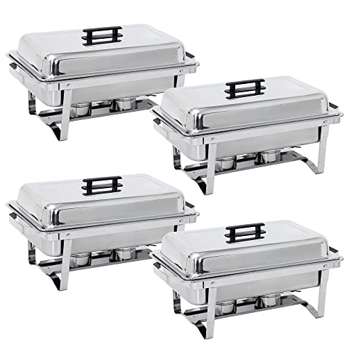 Super Deal Newest 4 Pack 8Qt Food Warmer, Rectangular Chafing Dish Buffet Set W/Foldable Frame Legs, Stainless Steel Full Size Chafer Dish For Parties #TOP1