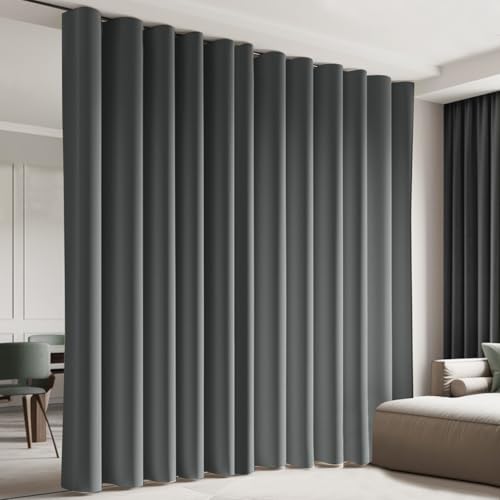 Image of Room Divider Blackout Curtain Track Curtains Wall Dividers Panels Screen for Living Rooms Bedroom Office Privacy Partition Separation, W180 x L84 Inch,1 Panel, Grey