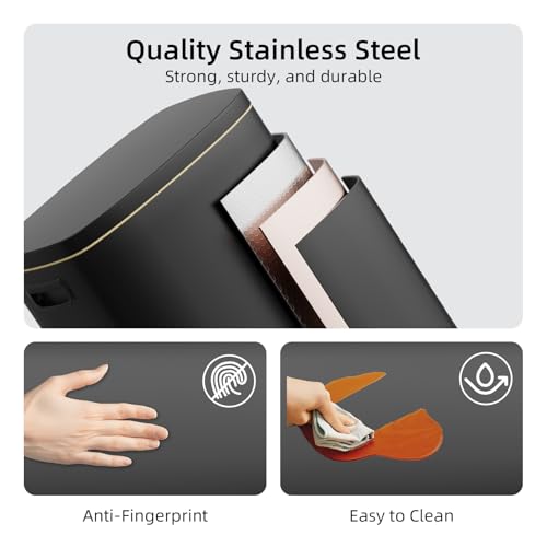 Image of KUK 13 Gallon Kitchen Trash Can with Lid, 50L /13Gal Office Step Garbage Can for Home, Kitchen, Laundry Room, Office, Brushed Stainless Steel, Black