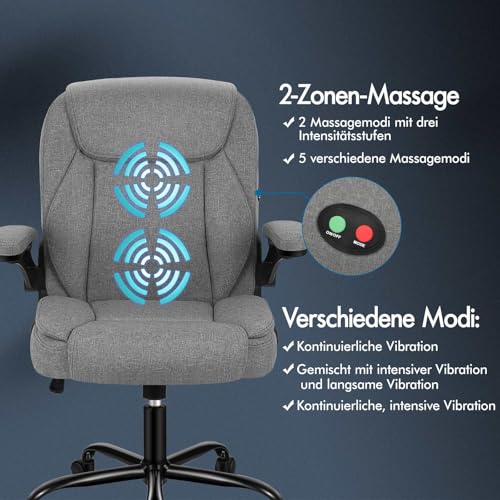 ALFORDSON Ergonomischer Bürostuhl Chefsessel Massage, höhenverstellbarer Schreibtischstuhl Armlehnen, Computerstuhl Wippfunktion 90°-135°, Drehstuhl mit Rollen,Besprechungsstuhl Stoff Schwarz