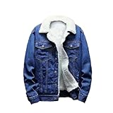 Men's Wool Lined Jean Jacket, Lapel Sherpa Fleece Thermal Thicken Denim Trucker Jacket Coats (Dark Blue,Small)
