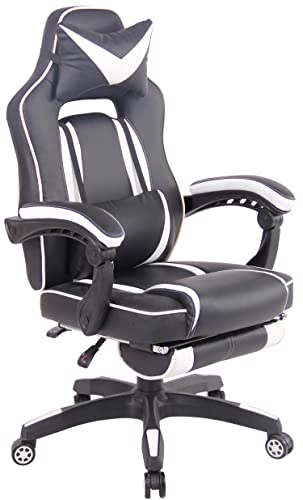 TPFLiving Silla de oficina de piel sintética Hero estructura: plástico negro - Asiento: piel sintética negro/blanco