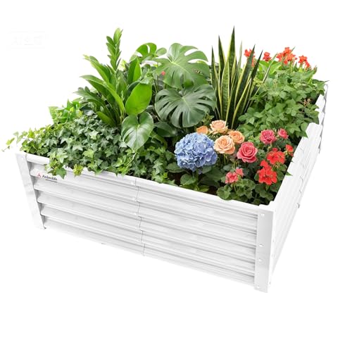 A ANLEOLIFE Galvanized Raised Garden Bed Planter Box