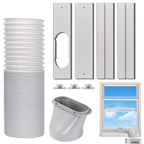 MAKINGTEC Portable Air Conditioner Windows Vent Kit, Adjustable Window Seal with 5.9 Inch Diameter, 59 Inch Length Exhaust Hose for A/C Unit Universal for Sliding Horizontal or Vertical Windows