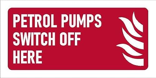 Image of Petrol pumps switch off here, safety sign - 1mm flexible Plastic sign (400mm x 200mm)