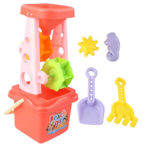 HOOTNEE 5Pcs Parent Interactive Beach Trolley Hourglass Shovel Rake Bucket Mixed Colors for Fun Sand Beaches for Boys