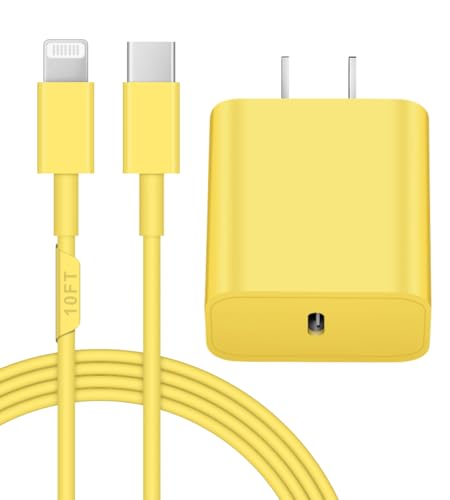 Image of Extra Long 10FT iPhone 14 13 12 Charger Fast Charging 20W PD USB C Wall Charger with Fast Charging Cable Compatible iPhone 14 /13 /12 /11 /Pro /Pro Max /Mini /Xs Max /XR /X, iPad - Yellow