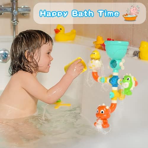 ECHOCUBE Baby Bath Toys, Baby Bathtub Shower Toys, Cute Animal Dinosaur Spin Water Spray bath toys for Age 1 2 3 4 5 6 + Years Old Boy Girl Toddler ,Attaches to Wall &Tub Toy set for Kid