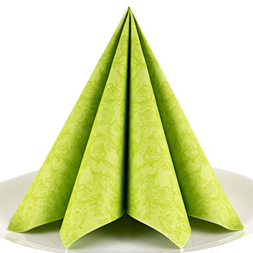 Servietten Ornament grün Premium Airlaid, STOFFÄHNLICH | 50 Stück | 40 x 40cm | Hochzeitsserviette | hochwertige edle Serviette für Hochzeit, Geburtstag, Party, Taufe, Kommunion | made in Germany Cover