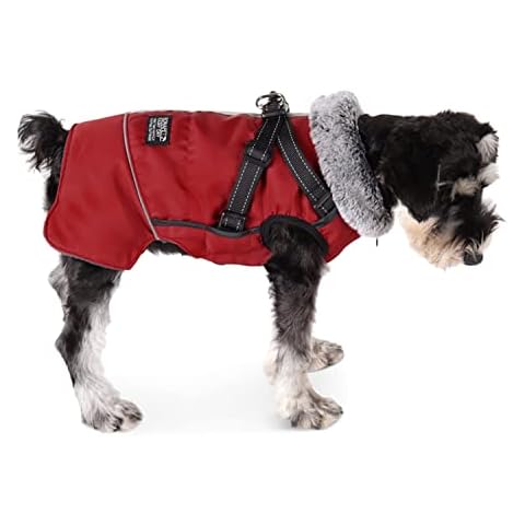 Dog Jacket - Dog Coat Cozy Warm for Small Medium Dogs - Dog Winter Coat with Fur Collar Detachable Harness - Waterproof Windproof Dog Snowsuit Easy Wear - Reflective Dog Winter Clothes Outdoor Hiking Cover
