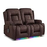LIFTSHA Zweisitzer Relaxsessel Elektrisch mit Liegefunktion, Fernsehsessel Elektrisch Verstellbar mit Massage & Heizung, TV Sessel Heimkino Sitze für Wohnzimmer, Samt, Braun