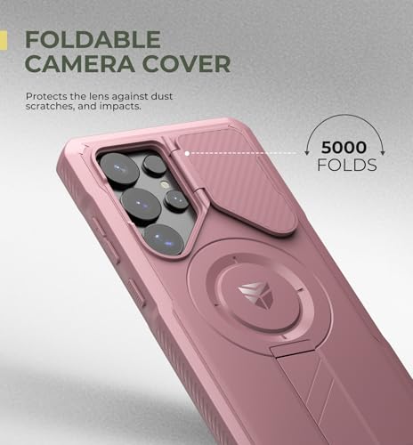 Image of Dexnor for Samsung Galaxy S25 Ultra Case with Camera Cover & Adjustable Kickstand & Built-in Screen Protector, Magnetic Rugged Shockproof Bumper Cases Heavy-Duty Protective Cover (2025),Peony Pink