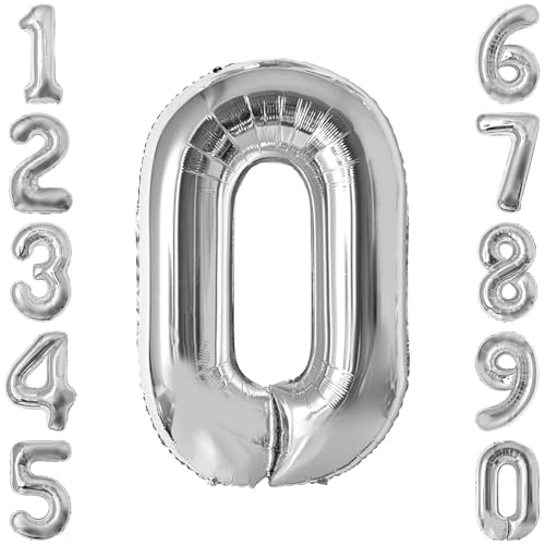 Silver Number 0 Balloon 40 Inch, Sleek Foil for Milestone Beginnings