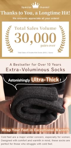 Japanese Made Thermal Socks, Warm Double Knit Knee-High Socks, Unisex, Soft and Voluminous Boot Socks, 1 Pair3