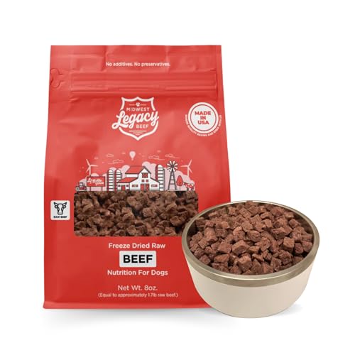 Midwest Legacy Beef Freeze Dried Raw 100% Beef Dog Food | Premium High Protein Healthy Nutritious Dog Food | Complete & Balanced Meal, Natural Source of Vitamins and Minerals, 8 Oz