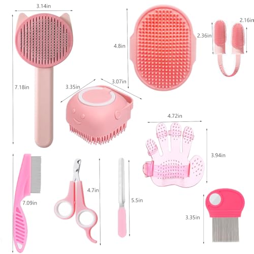 9PCS Pet Gromming Kit,Cleaning Brush Removes Loose Hair, Pet Bath Brush,Shampoo Brush, Nail Clipper, Flea Comb for Dogs&Cats and Small Animal Grooming Kit. - Image 3