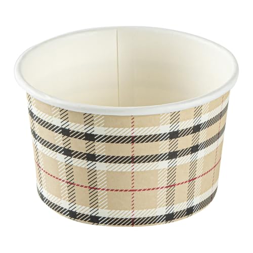 Image of Restaurantware Coppetta 5 Ounce Dessert Cups, 50 Disposable Ice Cream Cups - Lids Sold Separately, Sturdy, Plaid Paper FroYo Bowls, For Hot And Cold Foods, Perfect For Gelato Or Mousse