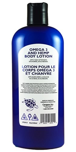 Carapex Natural Omega 3 & Hemp Body Lotion With Shea Butter, Hemp Seed Oil, Best For Reducing Body Acne, For Dry Or Sensitive Skin, Fragrance Free, Paraben Free, 8 Oz (Single) #TOP1