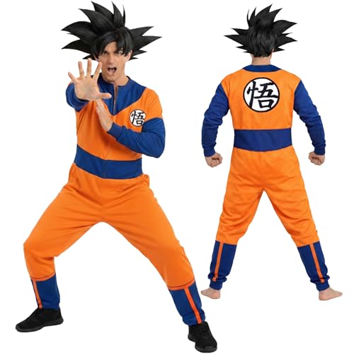 NeonPunk Dragon Ball Z Goku Adult Pajama Onesie Jumpsuit, Soft All-in-One Anime Loungewear/Costume, Iconic Blue & Orange Design, Unisex Standard Size Medium