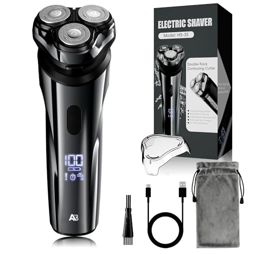 ABGAB Electric Rechargeable Shaver for Men,Wet & Dry Electric Razor, IPX7 Waterproof Rotary Shaver for Men,4D Floating Head, LED Display,Type-C, Travel-Friendly,Grayish Silver