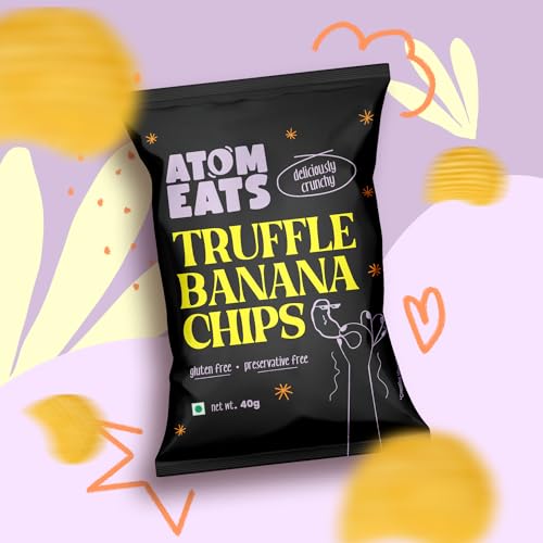 Image of Atom Eats Truffle Flavoured Banana Chips, 50g (Pack of 3) | Truffle & Cheese Sprinkled Chips | Crunchy Gourmet Snacks for Parties, Drinks, Tea & Coffee | Imported Quality | Social Gatherings - Fun Snack - Cafe