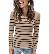 Bellcoco Women's Striped Sweater Pullover Long Sleeve Shirt Slim Fitted Ribbed Knit Fall Casual B...