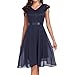 Kleid Hochzeitsgast Damen | Festliches Elegantes Spitzenkleid mit Kurzarm & Rüschen | Cocktailkleid & Abendkleid für Hochzeit und Abschlussball aus Chiffon,03 Blau,S