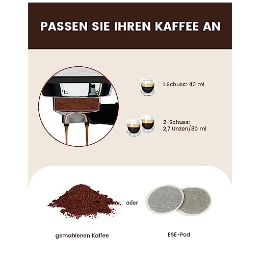 Teglu Kaffeemaschine, Espresso-Siebträgermaschine, 20 Bar Espressomaschine, Milchaufschäumer für Cappuccino und Latte, Macchiato, Spülmaschinenfeste Tropfschale – Bild 4