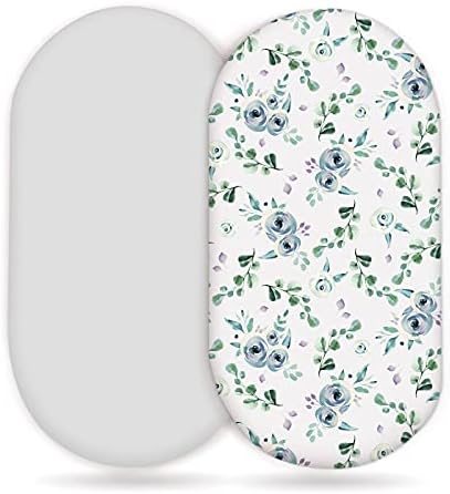 Stretchy Ultra Soft Fitted Bassinet Sheet Set 2 Pack, Universal Cradle Sheet Set for Rectangle, Oval, or Hourglass Bassinet Pad/Mattress, Blue Rose for Girls and Boys