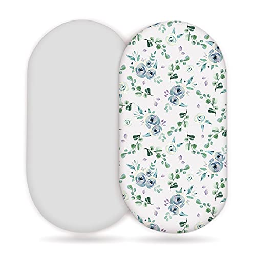 Image of Stretchy Ultra Soft Fitted Bassinet Sheet Set 2 Pack, Universal Cradle Sheet Set for Rectangle, Oval, or Hourglass Bassinet Pad/Mattress, Blue Rose for Girls and Boys