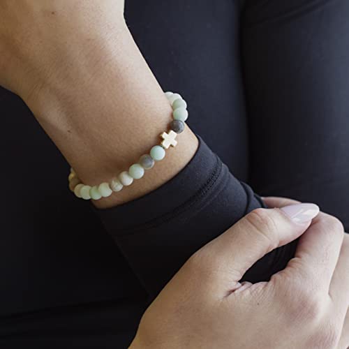 Lenny & Eva Faith Over Fear Cross Stretchable Bracelets For Women Inspirational Jewelry With Message On Card (Amazonite-Limited Edition) #TOP2