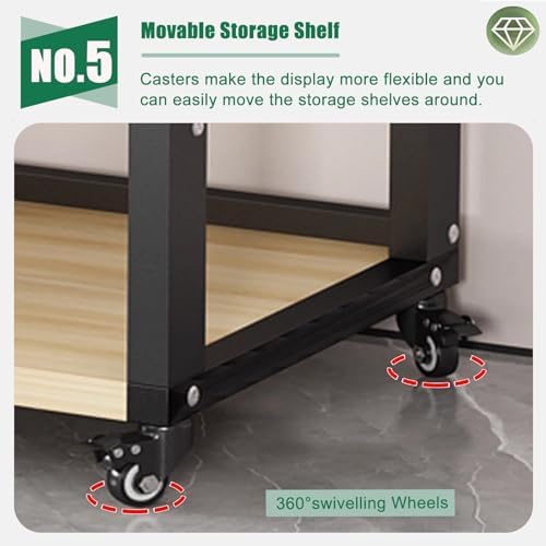 Multi-Tier Audio Equipment Rolling Cart - 8-Tier Media Storage Shelf for Radio, Stereo, TV Box, Cable Box, WiFi Router - Black Wood Cabinet (W50cm)