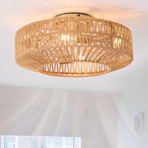 20” Woven Rattan Ceiling Fan with Light Remote 6 Speed Boho