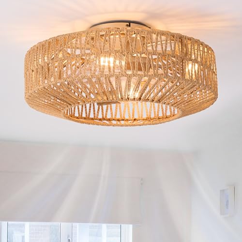 Gutenliter 20' Woven Caged Low Profile Bladeless Ceiling Fan with Light and Remote, Farmhouse Flush...