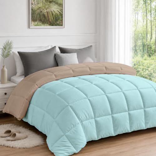 Image of AYKA Reversible Comforter 220 GSM Microfiber Reversible AC Comforter /Blanket for Winter /Quilt /Dohar /Duvets for King Size Blanket /Comforter Double Bed (Taupe & Aqua, 90 * 100 inch)