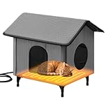 QZLGD Beheiztes katzenhaus Outdoor Winterfest mit Fluchttür, wasserdicht & isoliert, erhöhtes Design, inkl. herausnehmbarem Heizkissen, winterfeste Unterkunft für mehrere Katzen/Hunde (Grau, L)