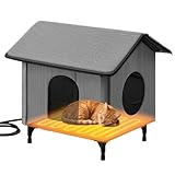 QZLGD Beheiztes katzenhaus Outdoor Winterfest mit Fluchttür, wasserdicht & isoliert, erhöhtes Design, inkl. herausnehmbarem Heizkissen, winterfeste Unterkunft für mehrere Katzen/Hunde (Grau, L)