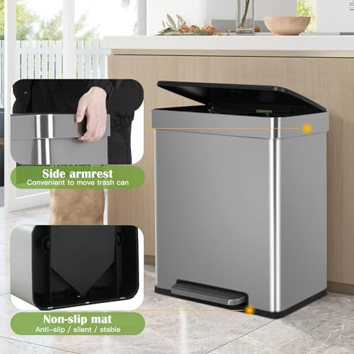 Caneca de basura rectangular de acero inoxidable 16 gal miniatura 4