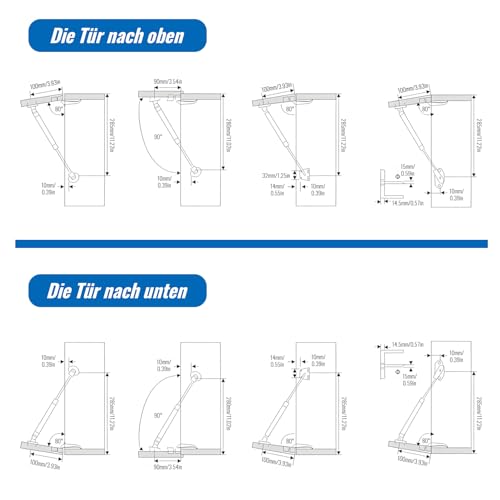TINGTING 4 Stück Gasdruckdämpfer 20N–200N | Gasdruckfeder Klappenbeschlag Set für Schranktür, Fenster, Spielzeugkiste, Bettkasten | Heckklappendämpfer Möbelstütze