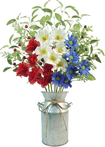 Krissing 4th of July Artificial Flowers with Vase, 20“ Patriotic...