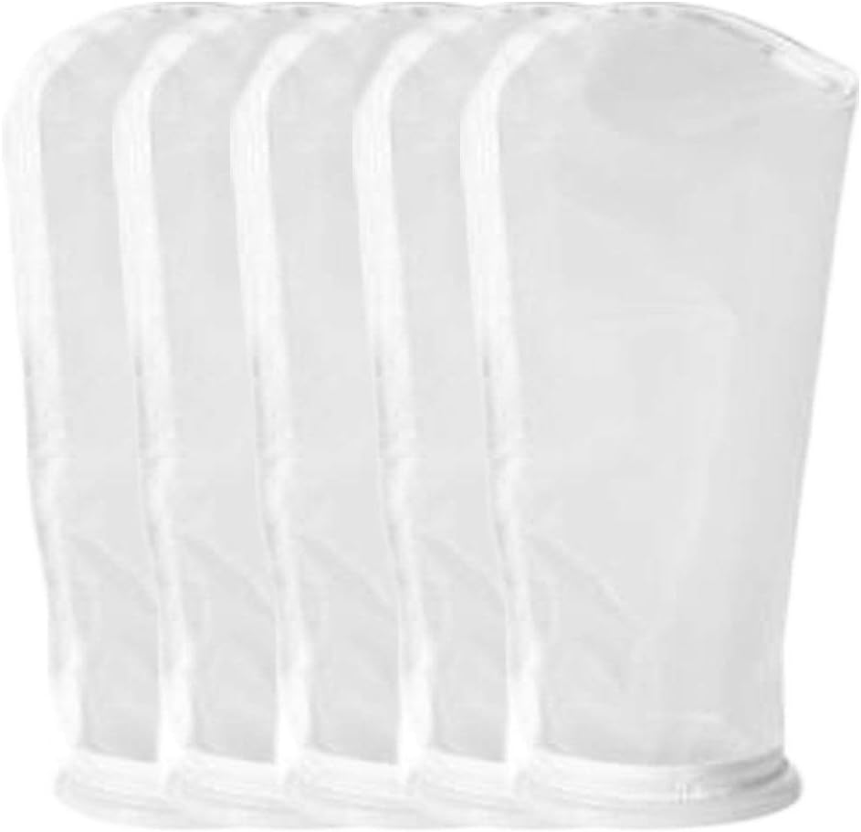 5Pack Nylon Mesh Filter Socks 4 Inch Ring 50/75 / 100/200 / 300/400 Micron - by 14 Inch Long – Aquarium Filter Bags (300 Micron 4" x 14" Nylon Mesh Bag)