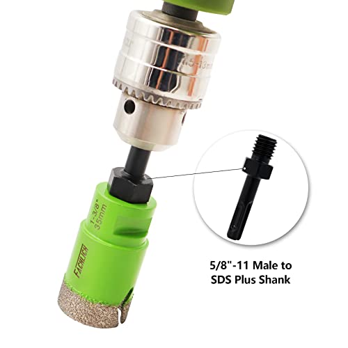Image of Diamond Core Drill Bits - 1-3 /8 inch Tile Drill Bits 35mm 5 /8-11 Thread Plus Adapter 5 /8 inch-11 Male to SDS Shank, Hole Saws for Porcelain, Granite, Marble, Concrete, Masonry
