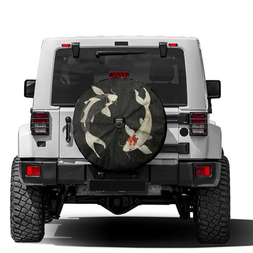 Image of Delerain Two Koi Fish Spare Tire Cover with Backup Camera Hole for RV Trailer SUV Truck and Many Vehicle, Wheel Covers Sun Protector Waterproof (12 Inch for Diameter 18 inch-19 inch)