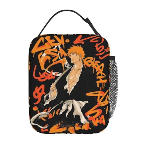 IRUHHGU Bolsas de Almuerzo aisladas Ichigo Kurosaki de Bleach Bolsa de Nevera Reutilizable Anime de Alta Capacidad para Hombres Mujeres Picnic en la Playa