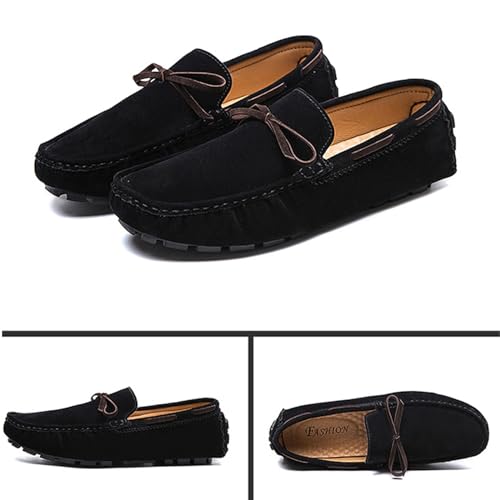Men's Suede Handmade Moccasin Loafers Retro Round Toe Bow Slip On Comfortable Driving Shoes Fashionable Solid Color Non-Slip Walking Shoes3