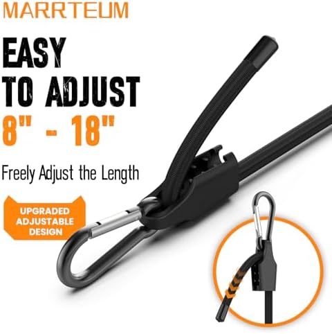 Adjustable Bungee Cords with Hooks 12 Inch Long Superior Latex Heavy Duty Elastic Straps for Outdoor Tent, Luggage Rack, Camping, Cargo, Bike, Transporting, Storage [2PCS, Easy to Adjust 8" - 18"] - 2